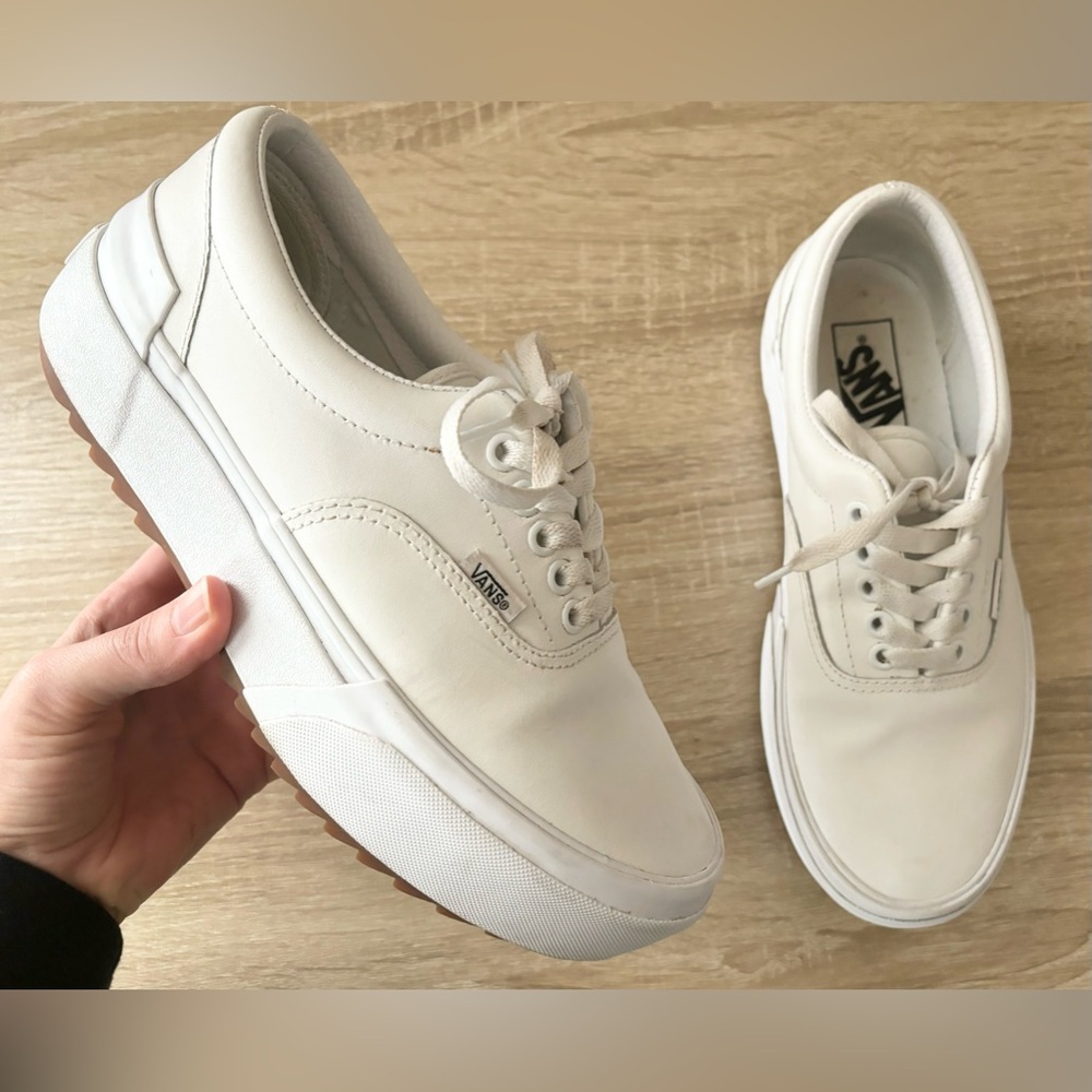 Vans Era Stacked Leather True White Platform Sneakers